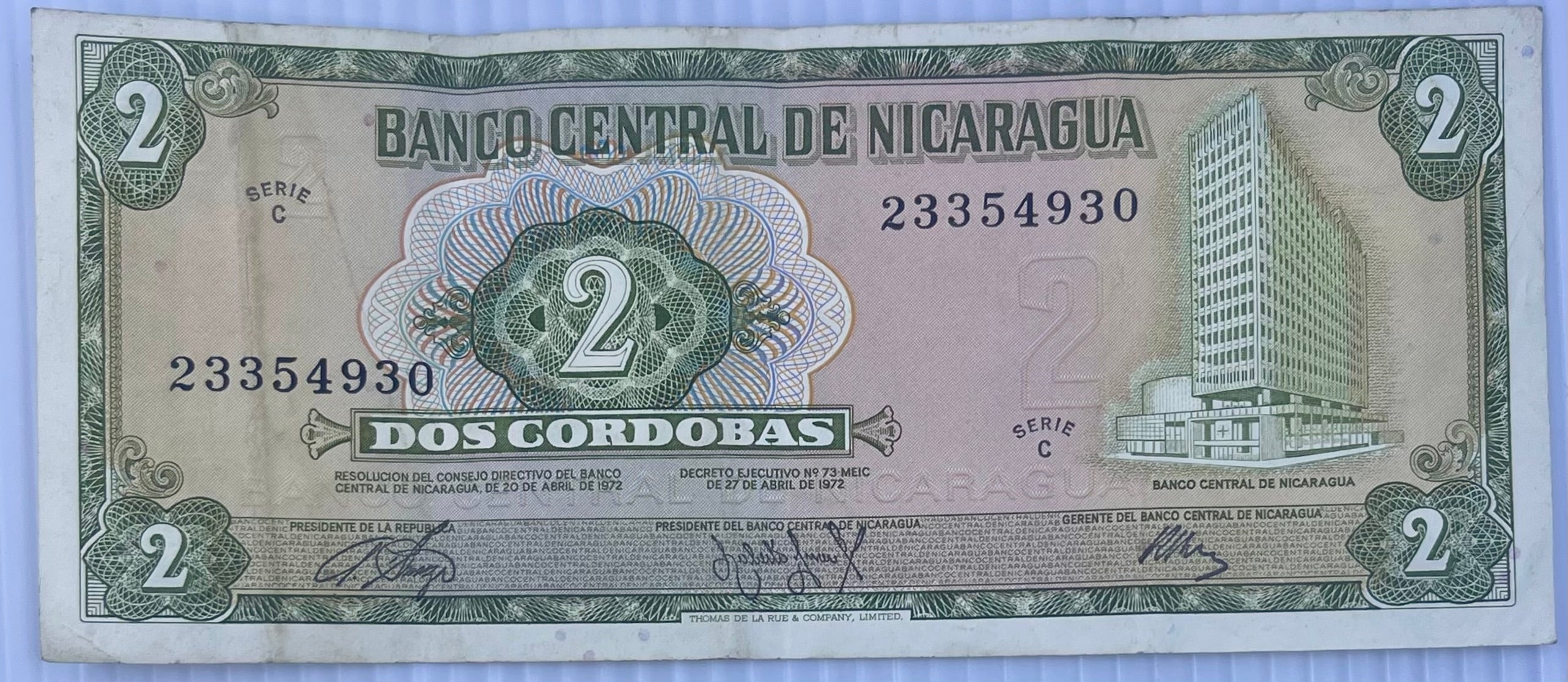 Nicaragua 1972 2 Cordobas P-121 Used World Banknote Currency